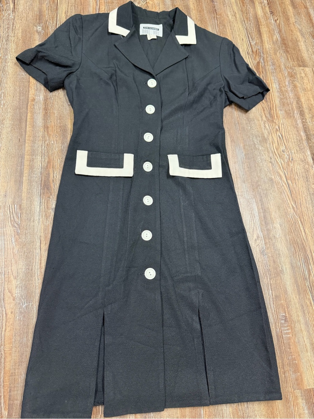 Vintage Dani Max black dress with white trim and front slits size 4
